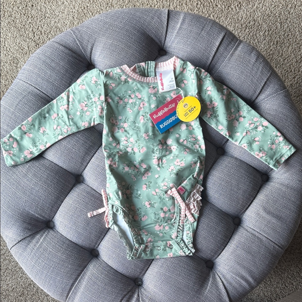 RuffleButts Tea Roses Long Sleeve Bodysuit